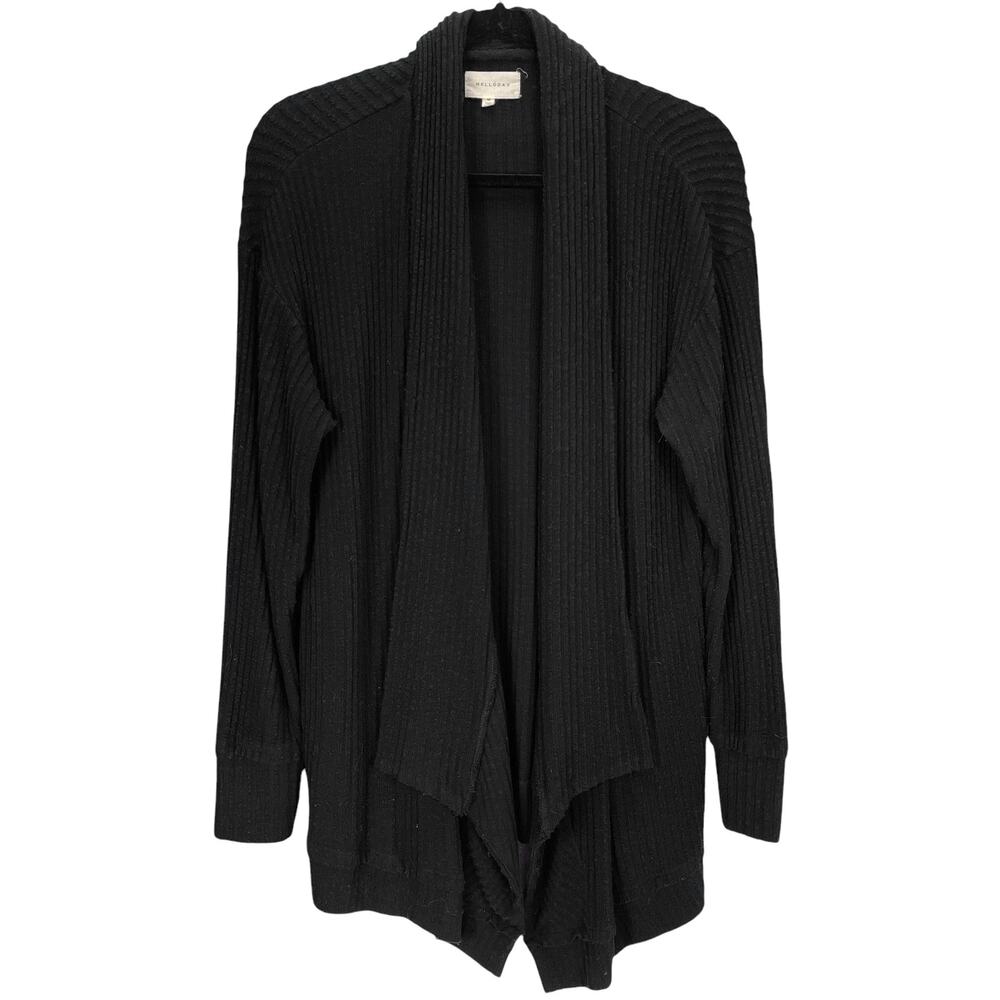 MELLODAY Women's RIBBED CARDIGAN SWEATER Black Size MEDIUM
